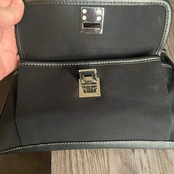 Cole Haan Black Leather Trim Wristlet Clutch Silver Lift Lock Nylon Mini Bag 9” - Picture 8 of 12